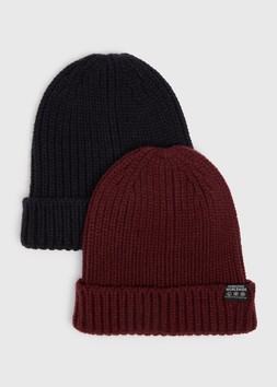Matalan Burgundy Navy 2PK Knit Beanies £9