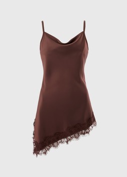 SATIN LACE TRIM VEST CHOCOL £14