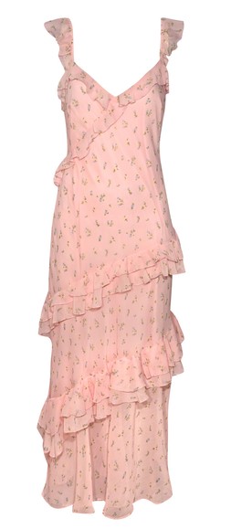 Pink Vintage Floral Print Ruffle Trim Maxi Dress, £45.99