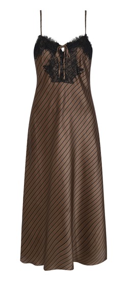 Brown Satin Striped Slip Midi Dress, £35.99