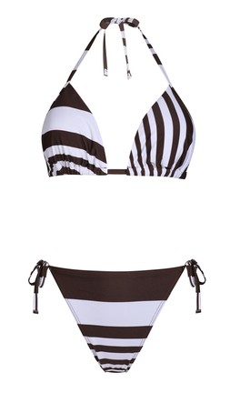 Brown and White Striped Triangle Bikini Top, £16.99 & Brown and White Striped Side Tie Bikini Bottoms, £12.99