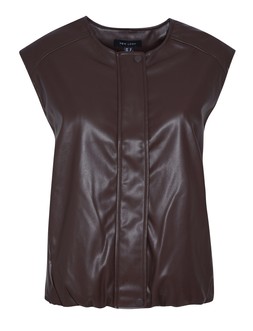 Brown Faux Leather Sleeveless Bubble Hem Jacket, £45.99 (948589424)