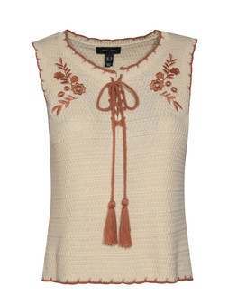 Cream Cotton Floral Embroidered Crochet Top, £24.99