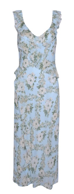 Light Blue Floral Chiffon Ruffle Midi Dress £47.99 (946814449)