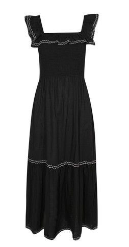 Black Cotton Embroidered Ruffle Trim Midi Dress £35.99