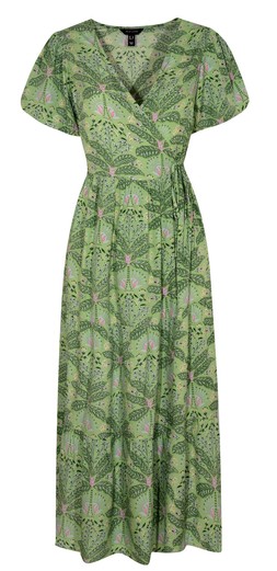 Green Crepe Tropical Pattern Wrap Midi Dress £25.99