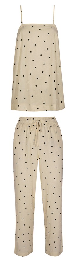 Cream Linen Rich Polka Dot Removable Strap Bandeau Top £25.99 & White Linen Rich Spot Print Wide Leg Trousers £32.99