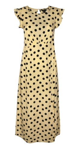 Yellow Polka Dot Frilly Cap Sleeve Midi Dress, £25.99 (944432589)