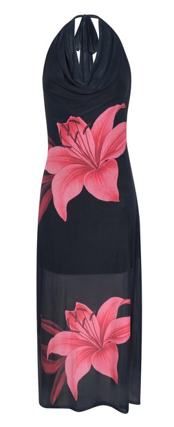 Black Mesh Floral Print Cowl Halterneck Maxi Dress, £35.99 (929998109)