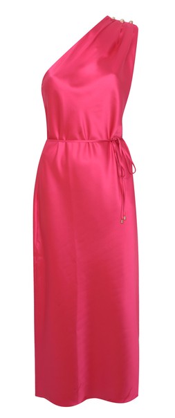Bright Pink Satin One Shoulder Tie Waist Midi Dress, £33.99 (944315376)
