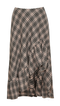 Brown Checked Ruffle Hem Midi Skirt, New Look, £32.99