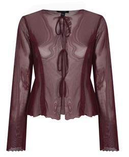Burgundy Tie Front Long Sleeve Mesh Top, New Look, £19.99 (937026057)
