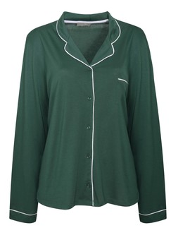 Green Contrast Trim Revere Collar Pyjama Set, £27.99, Top (934347938)