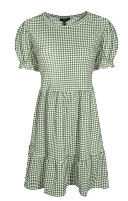 Green Gingham Check Puff Sleeve Dress, £21.99 - 928377039