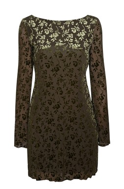 Khaki Floral Devore Long Sleeve Mini Dress, £29.99 (937494333)