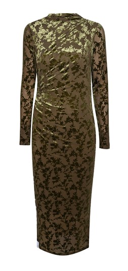Light Khaki Velvet Floral Devore Long Sleeve Midaxi Dress, £37.99 (934744833)