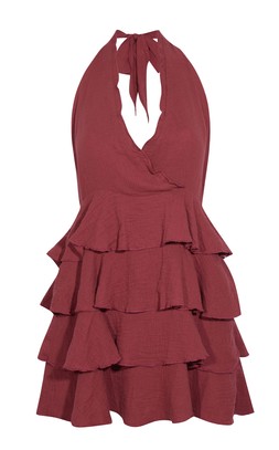 New Look Burgundy Ruffled Halterneck Micro Mini Dress £29.99