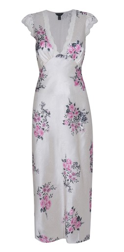 New Look Cream Floral Print Lace Trimmed Satin Midi Dress £37.99