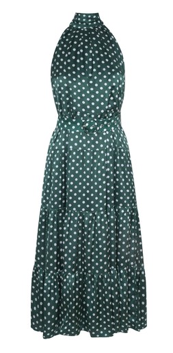 New Look Yumi Green Spot Print Halterneck Satin Midi Dress £55.00
