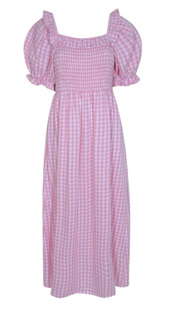 Pink Gingham Shirred Square Neck Midi Dress, £33.99 (919087779)