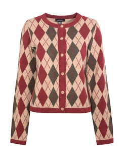 Red Argyle Long Sleeve Knit Cardigan, £34.99 (933428869)