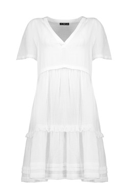 White Double Cloth Tiered Mini Dress