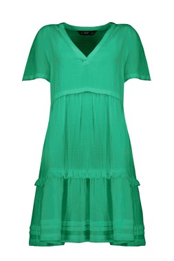 Green Double Cloth Tiered Mini Dress