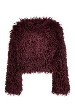 Crinkle Burgandy Fur Coat £59.50- embargoed until 27th October 2025
