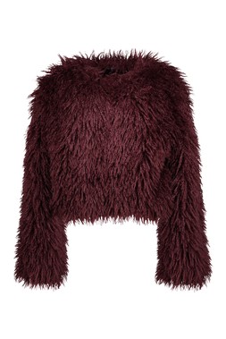 Burgandy Crinkle Short Fur Coat