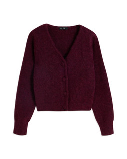 Burgandy Fluffy V Neck Cardigan