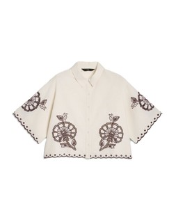 Ivory Embroidered Cropped Co Ord Shirt