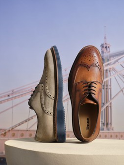 Dune London Bendictus 119 GBP grey suede & tan leather www.dunelondon.com
