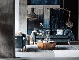 DFS French Connection Studio three-seater recliner sofa and recliner cuddler in ocean blue velvet