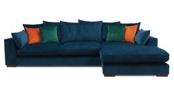 DFS Plush large chaise sofa in dark blue velvet