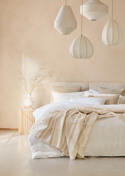 Paper easy-fit pendants, from £28, Lucin bedside table £149 & Hayden waffle large throw £45