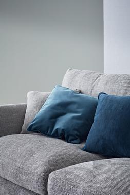 Furniture Village – ercol Bellaria Chaise Sofa, &pound;2205, Chic Fabric Scatter Cushion, &pound;35, Cube Velour Teal Cushion, &pound;29