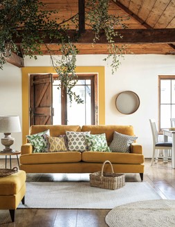FurnitureVillage-TheLoungeCoRomilly4SeaterSofa, &pound;1595,Footstool, &pound;429,NordicOakLampTable, &pound;329