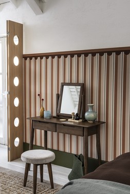 Stockholm Dressing Table with Stool and Mirror in Dark Oak - £549 & Lumora Rug in Terracotta – from £89