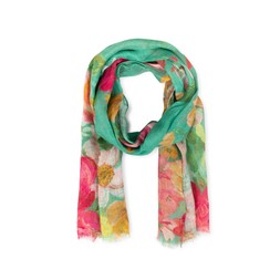 Impressionist Floral teal and pink linen scarf