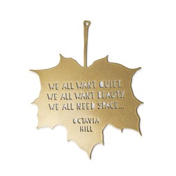 Hanging metal leaf with quote, Octavia Hill
