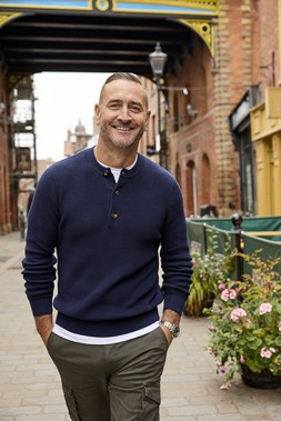 Signature Button Neck Crew Jumper, Navy, £35, Signature Stretch Cargo Trousers, Dark Forest, £40, Long Sleeve Base Layer Tee, White, £15 Launching on February 5th
