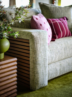 Cove Loveseat in Artisan Chenille Green All Over with Lightwood Panel, £1299.