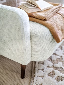 Hampton 2 Seater Sofa in Hampton Chunky Knit Chenille Natural/Burnt Sienna Mix with Walnut Feet, £1699. Hampton Accent Chair in Hampton Chunky Knit Chenille Natural/Burnt Sienna Mix with Walnut Feet, £799.