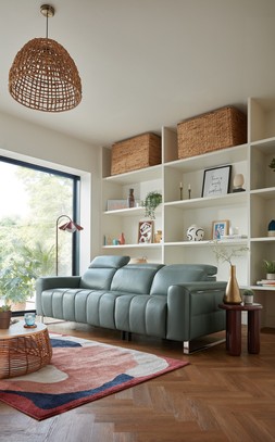 Marvella 3 Seater in Trusty Sheen Leather Granite Teal with Chrome Feet, £2099