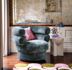 The Fitzrovia Accent Swivel Chair in The Fitzrovia Luxury Chenille Teal All Over, £729.