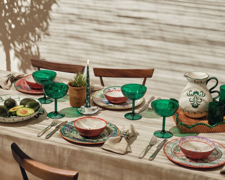 marks spencer-ms set of 2 pure linen napkins 10 ms boho napkin rings 8 ms hand painted platter 25 ms set of 4 boho dinner plates 15 ms set of 4 boho cereal bo