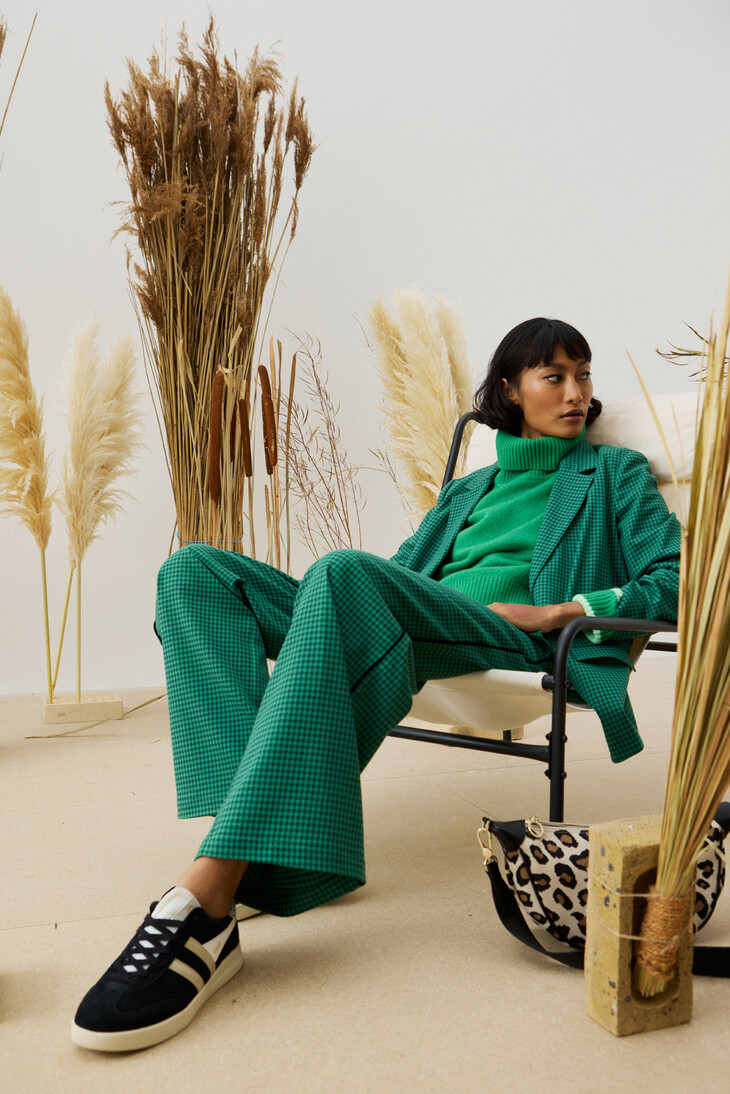 oliver bonas-oliver bonas dogtooth trousers 70- green tipping roll neck jumper- green dogtooth blazer 78-ref1895546