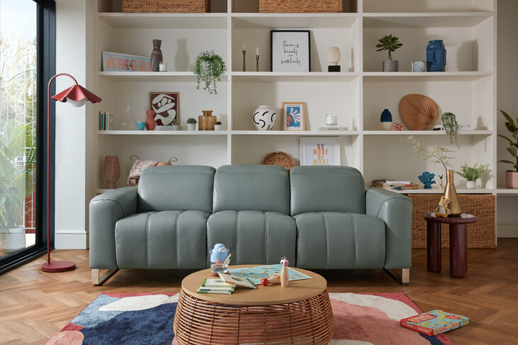 sofology-marvella 3 seater in trusty sheen leather granite teal with chrome feet-2099-ref2290749