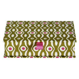 Postcard Box in Persephone Bright Olive and Cool Pink