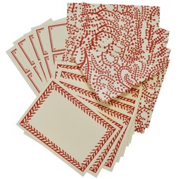 Set of Notecards and Envelopes Seaweed Paisley Crimson